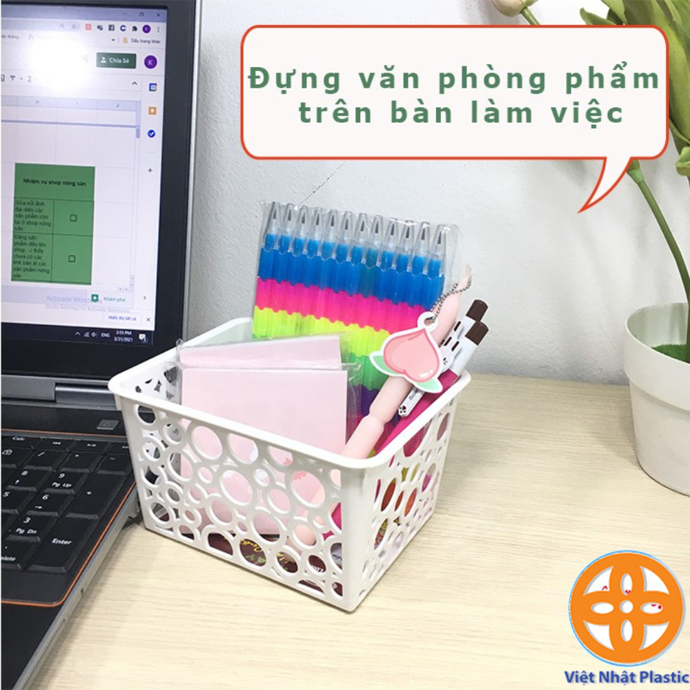 Combo giỏ nhựa đựng đồ để bàn, đồ dùng học sinh nhựa việt nhật, rổ nhật bé 5690