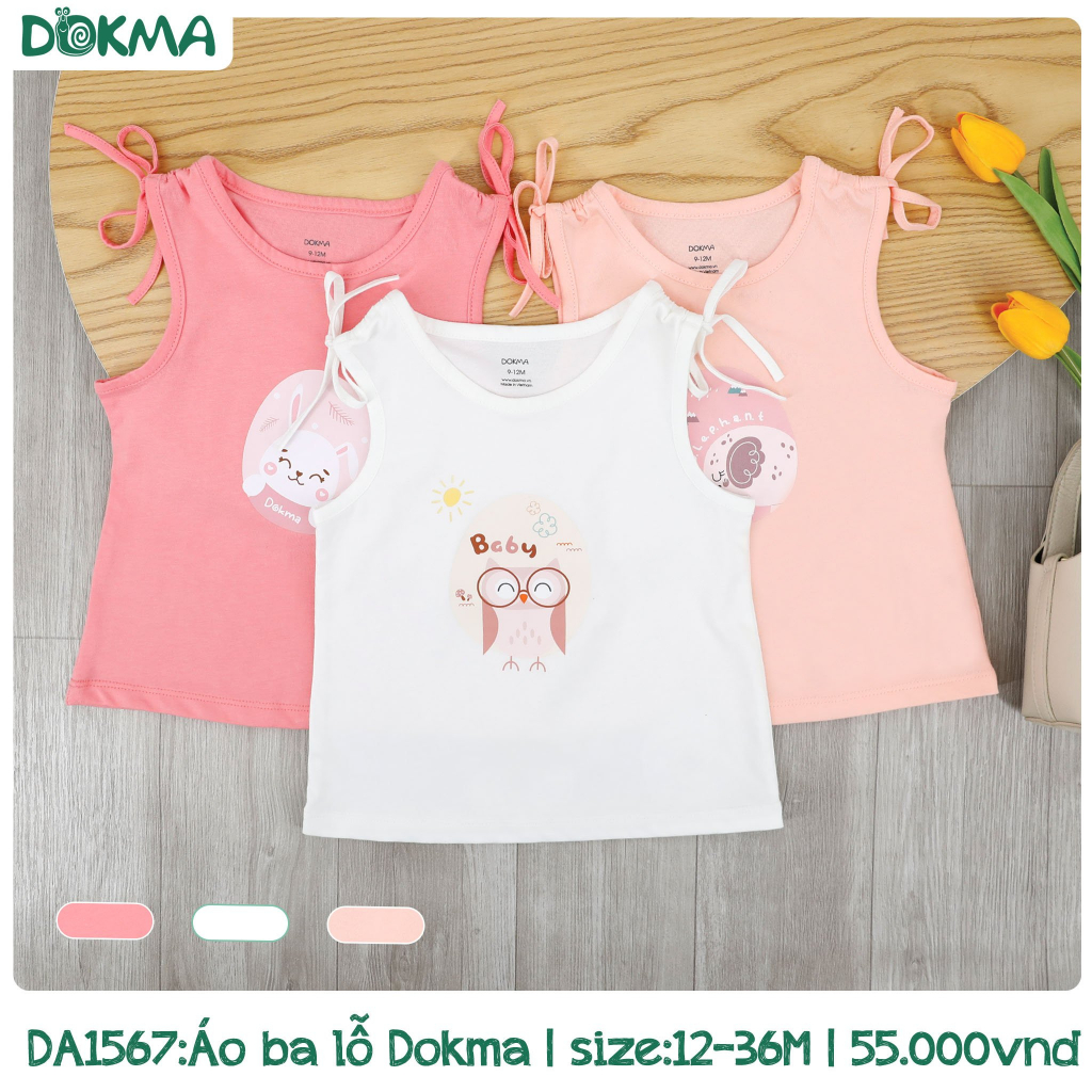 Dokma 2023 áo ba lỗ sát nách mùa hè vải cotton mềm mịn mát cho bé gái