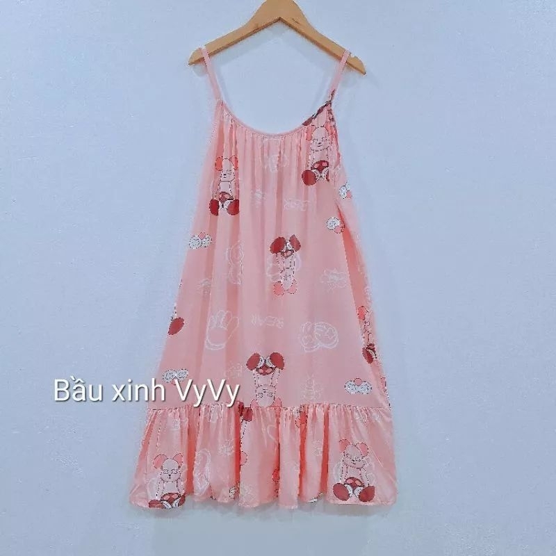 Váy bầu lanh 2 dây mặc nhà mặc ngủ cực kì mềm mát MÙA HÈ