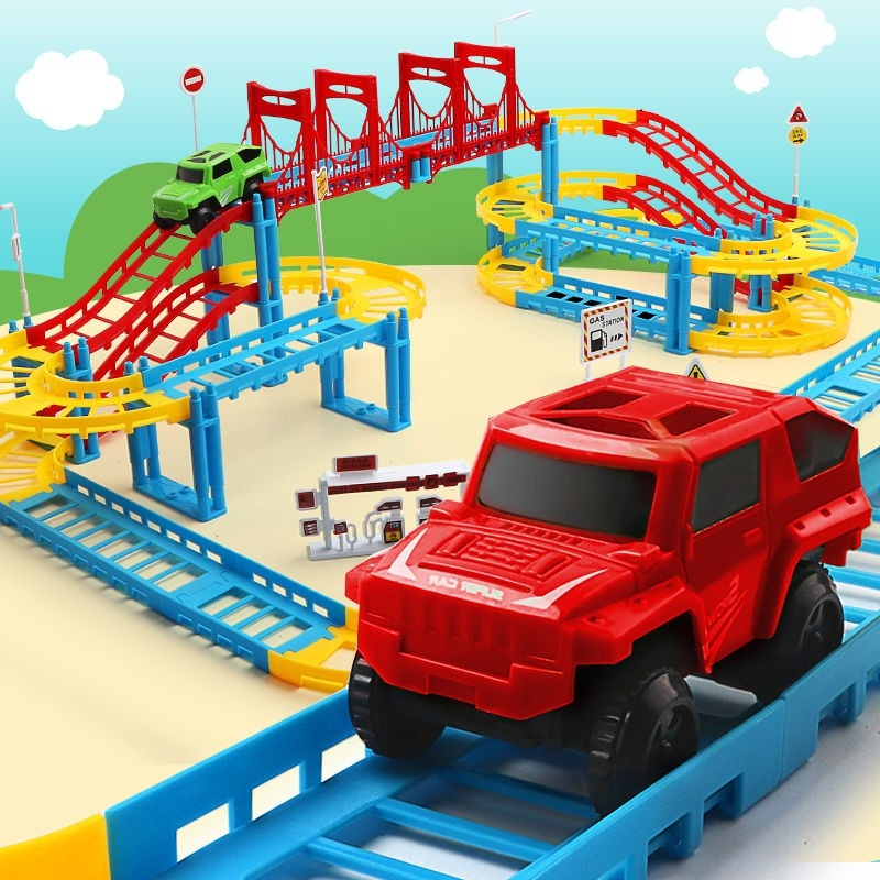 Bộ đồ chơi lắp ráp mô hình ô tô chạy trên đường ray