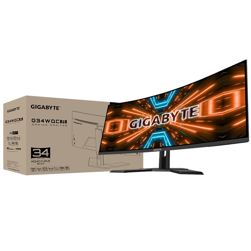 Màn hình Gigabyte G34WQCA-EK (34 inch/WQHD/VA/144Hz/1ms/350nits/HDMI+DP/Loa/Cong)