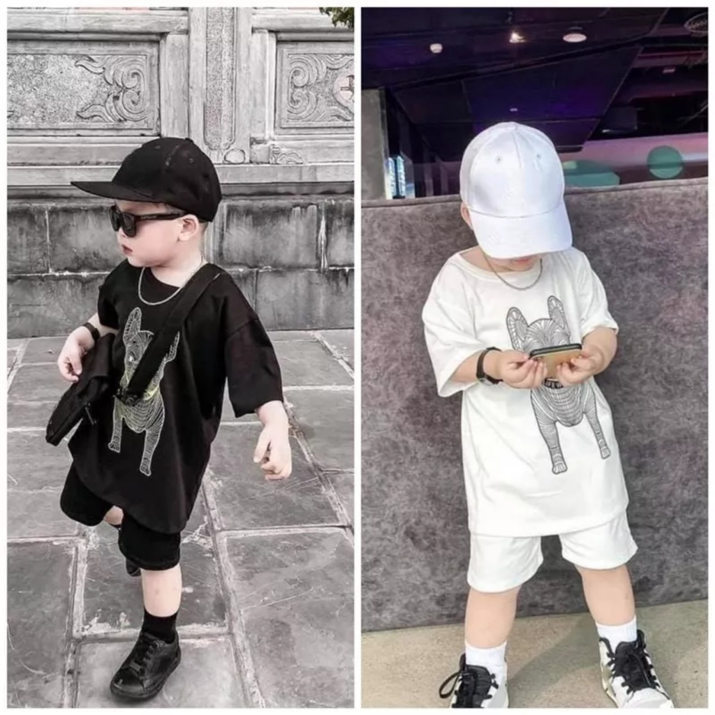 Bộ bé trai in hình chó 2 màu đen và trắng