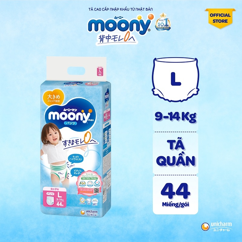 Tã quần cao cấp Moony Bé Gái L44/XL38/XXL26 - Nhập khẩu Nhật Bản