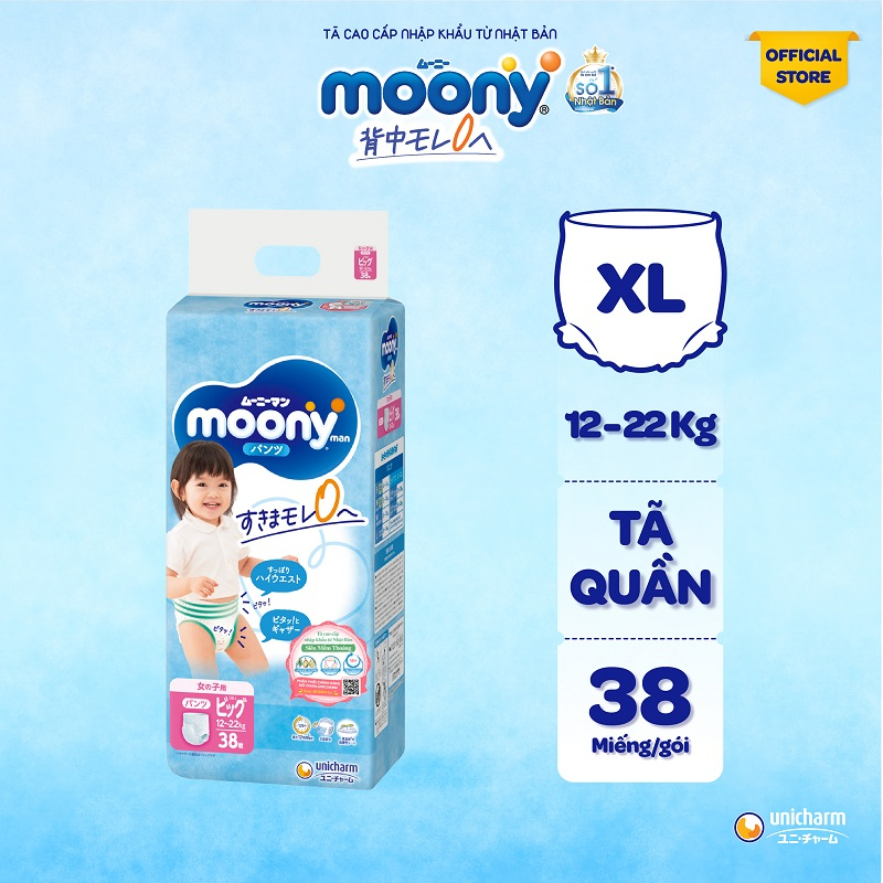 Tã quần cao cấp Moony Bé Gái L44/XL38/XXL26 - Nhập khẩu Nhật Bản