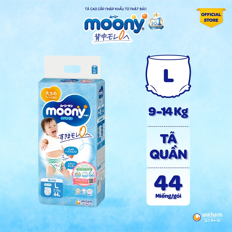 Tã quần cao cấp Moony Bé Trai L44/XL38/XXL26 - Nhập khẩu Nhật Bản