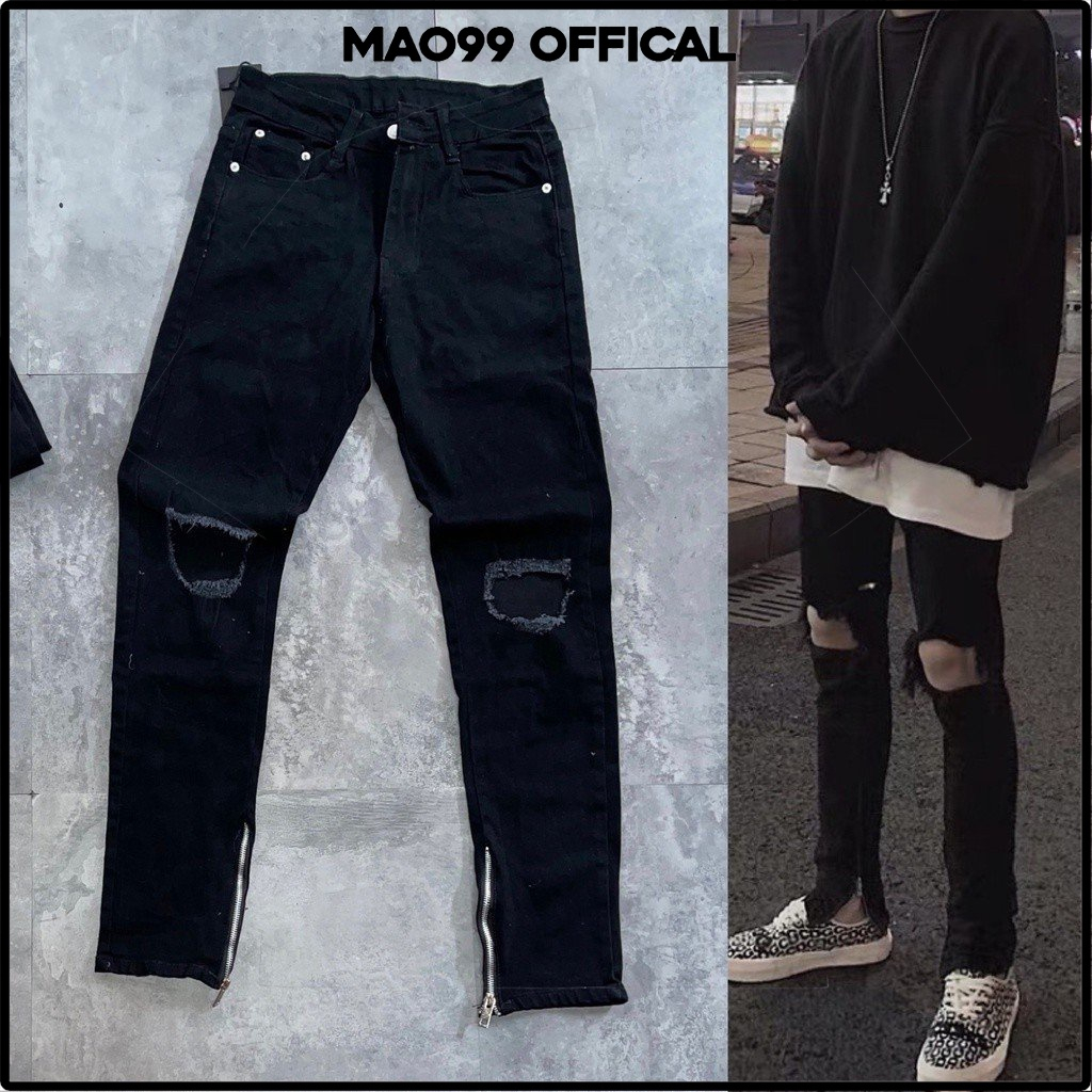 Quần jean, quần zipper rách gối khoá ống quần hàng quảng châu cao cấp full size Mão99