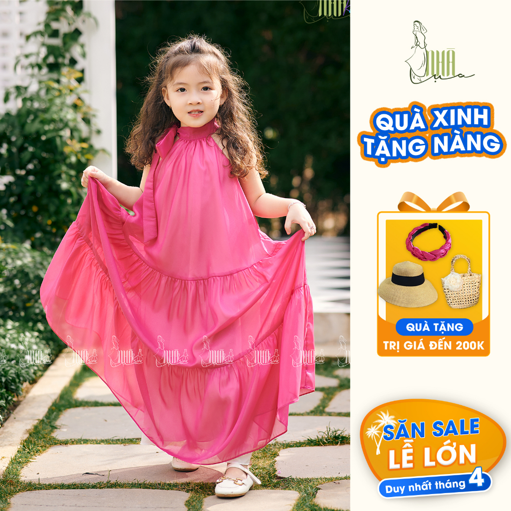 Váy Maxi Đi Biển Cho Bé Gái Hạ Miên Kiểu Xếp Ly Ngắn Tay - Đầm Maxi Cho Bé Gái Dáng Dài Đi Du Lịch 10-33kg Nhà Lụa Kids