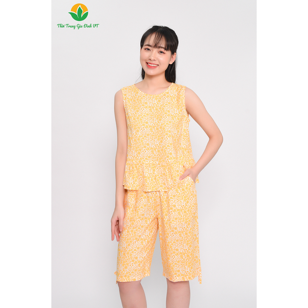 Bộ mặc nhà nữ mùa hè  Việt Thắng, quần lửng , áo sát nách , chất Lanh - B05.2312