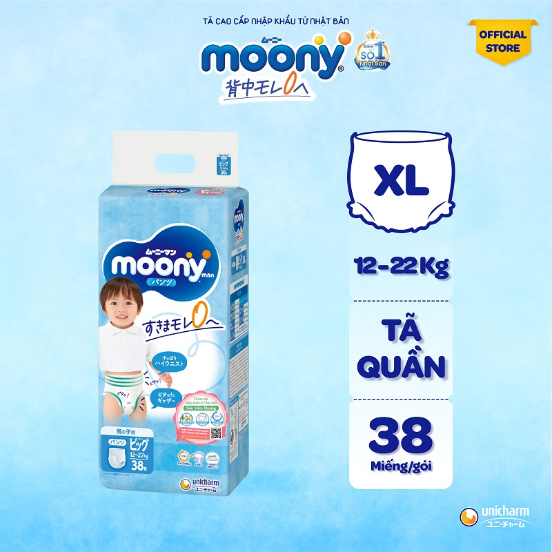 Tã quần cao cấp Moony Bé Trai L44/XL38/XXL26 - Nhập khẩu Nhật Bản