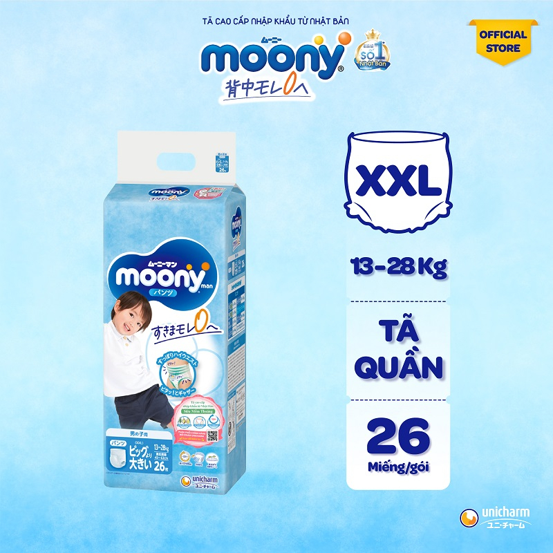 Tã quần cao cấp Moony Bé Trai L44/XL38/XXL26 - Nhập khẩu Nhật Bản