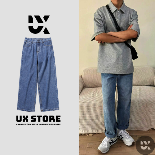 Quần Jean Nam Ống Đứng Form Rộng UX Store - Quần Jean Nam Màu Xanh Vừa Dáng Suông Baggy Form Chuẩn Hàn Quốc UXQ02