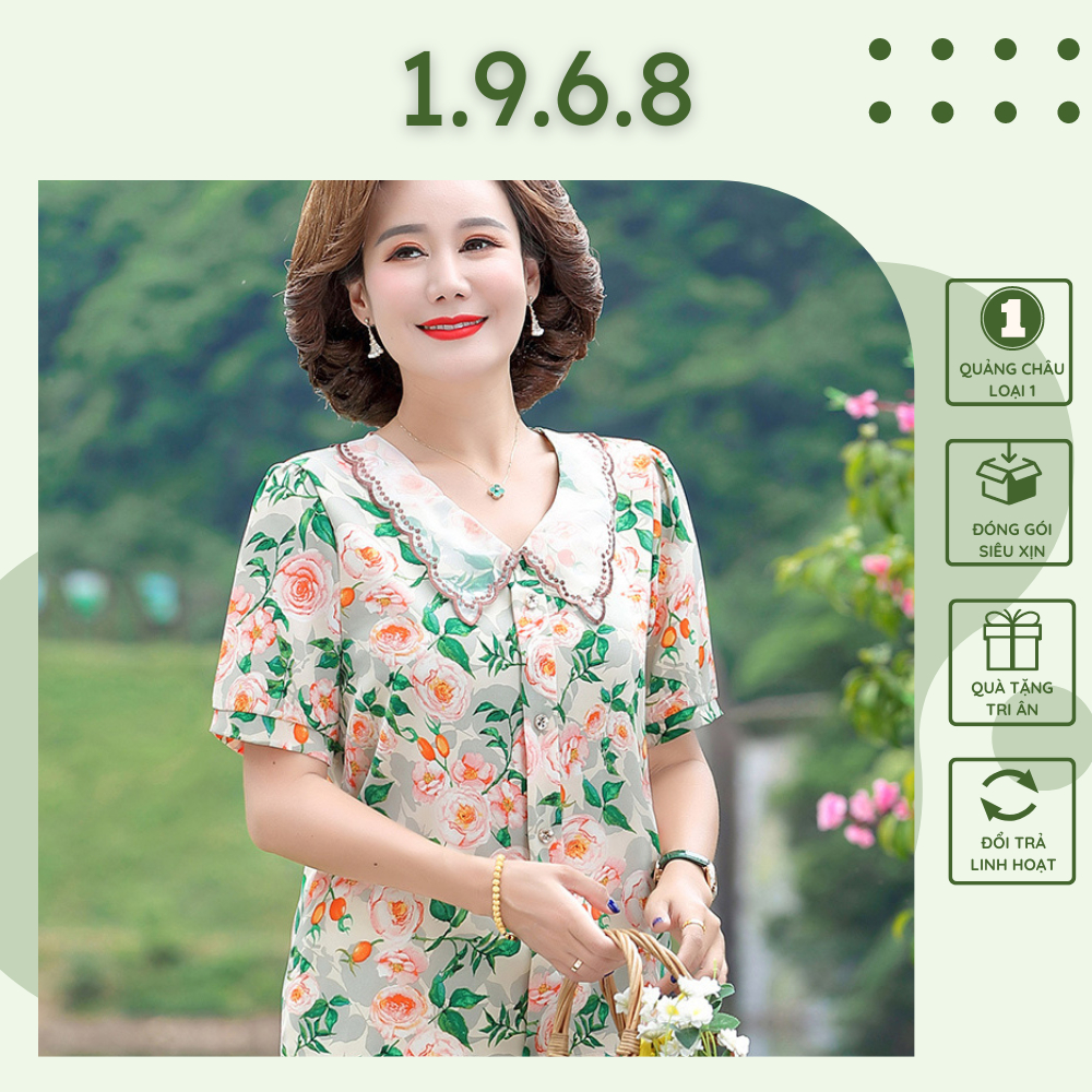 Áo kiểu nữ trung niên, mẫu áo hoa cho mẹ, xuất xứ Quảng Châu #A03
