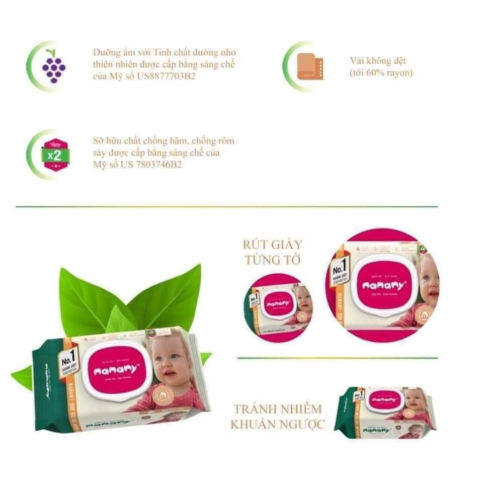 Khăn Ướt kháng khuẩn, Ngừa Hăm, An Toàn Cho Bé Mamamy 100 Tờ/gói