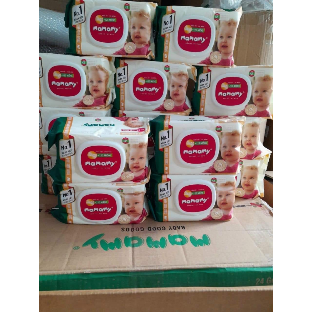 Khăn Ướt kháng khuẩn, Ngừa Hăm, An Toàn Cho Bé Mamamy 100 Tờ/gói