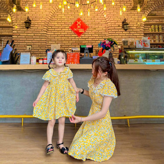 Đầm đôi mẹ và bé hoa vàng ren trắng mb 2317