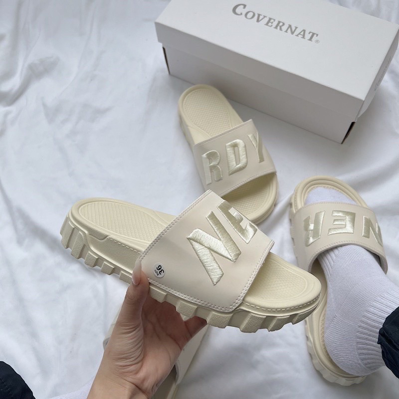 Dép quai ngang nam nữ Nerrdy mẫu thêu 3D đế cao 4cm hàng cao cấp