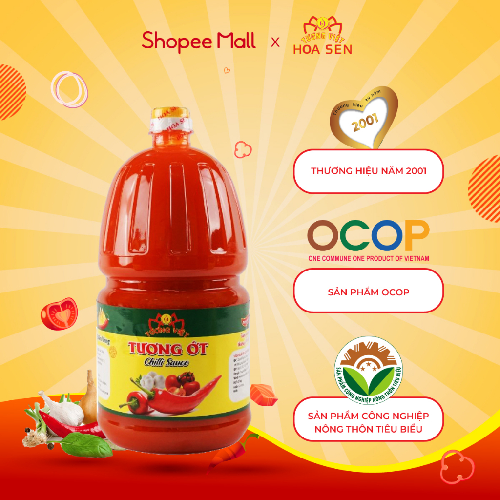 Tương Ớt Bình Pet 2kg, đậm đà bắt vị  - Tương Việt Hoa Sen