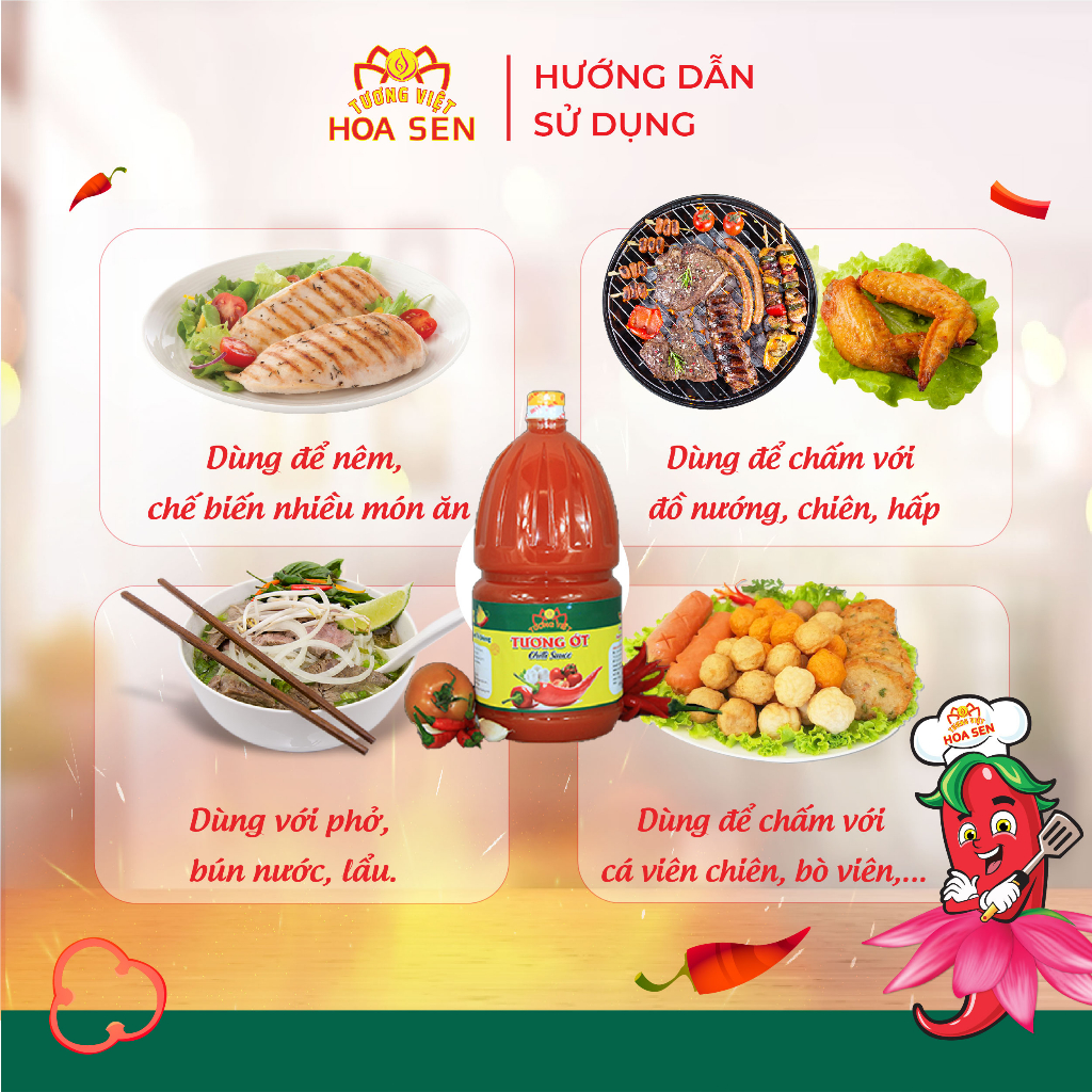 Tương Ớt Bình Pet 2kg, đậm đà bắt vị  - Tương Việt Hoa Sen