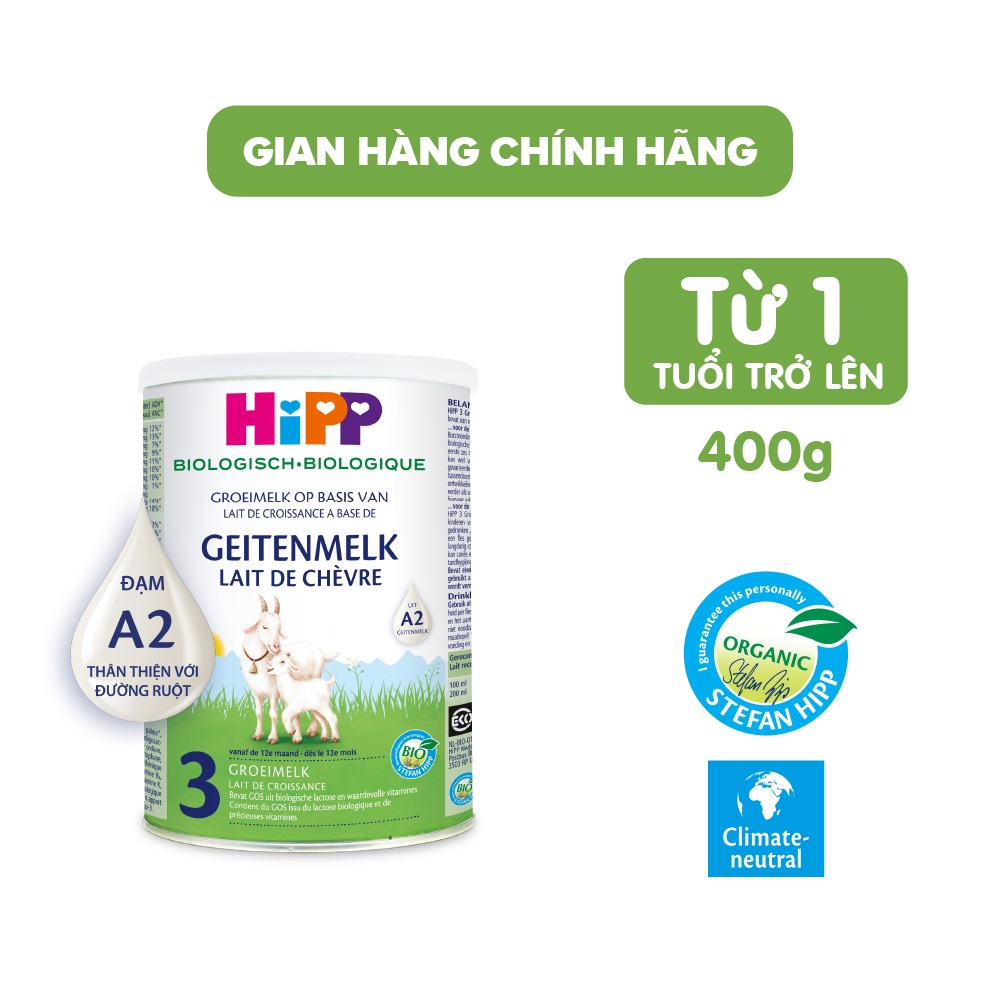 Sữa dê HiPP Organic 400g - Nhập khẩu Đức, giúp bé phát triển chiều cao, trí não, tăng cường hấp thu