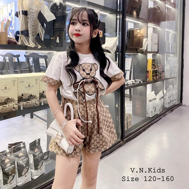 Bộ gấu dây buộc quần đùi GG chất đẹp cho bé 10-30kg