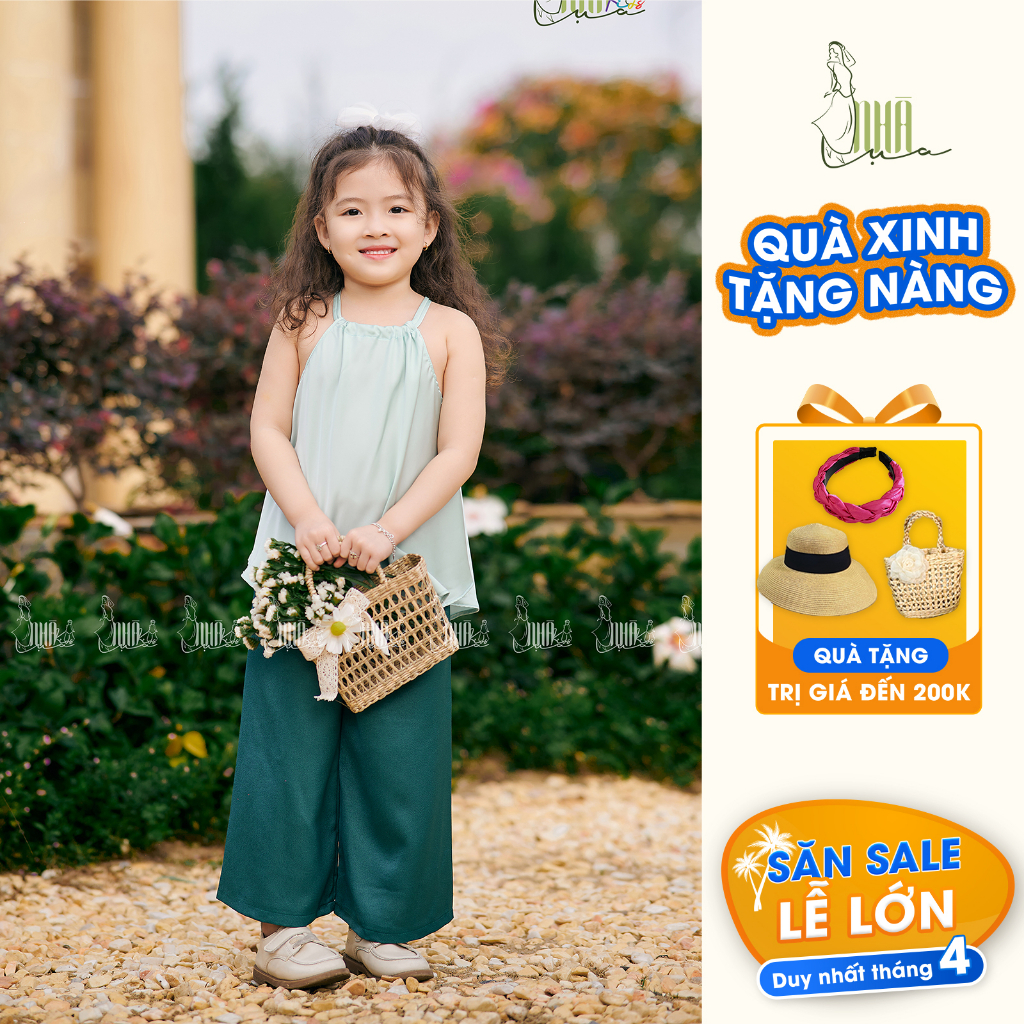 Set áo yếm lụa bé gái Thanh Minh cao cấp quần ống rộng đi du lịch-Set đồ bé gái áo cổ yếm (1 đến 8 tuổi) Nhà Lụa Kids