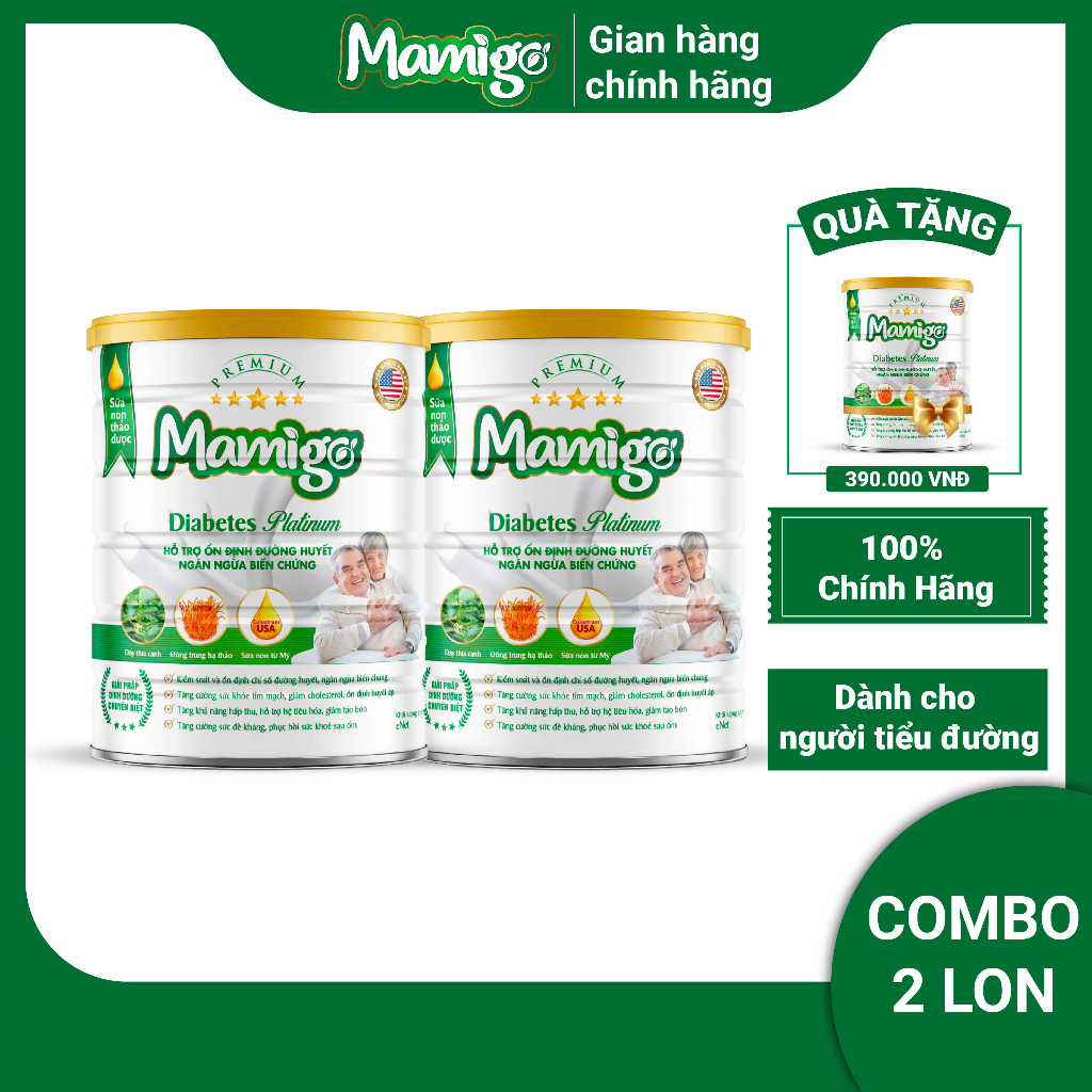 Combo 2 lon sữa non tiểu đường thảo dược Mamigo 800g tặng 1 lon sữa non Mamigo 400g