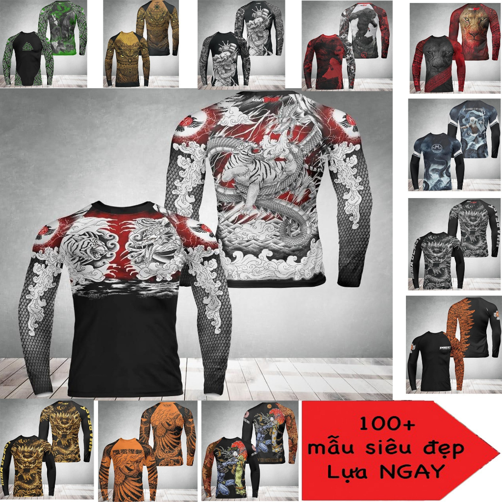 Áo thun rashguard dài tay thời trang ôm body tập luyện MMA, BJJ , Kickboxing, Muay Thai, tập gym, dạ