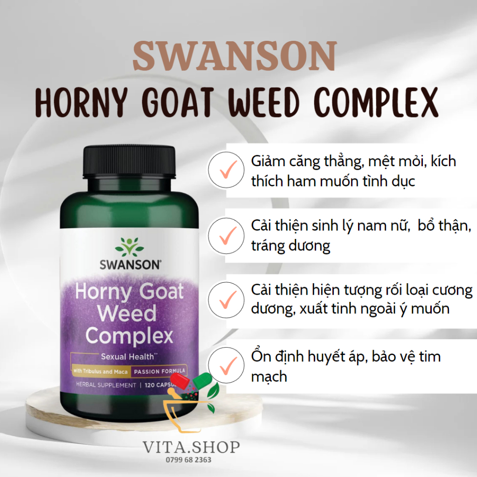 Swanson Horny Goat Weed Complex viên uống tăng cường sinh lý nam và nữ 120 viên