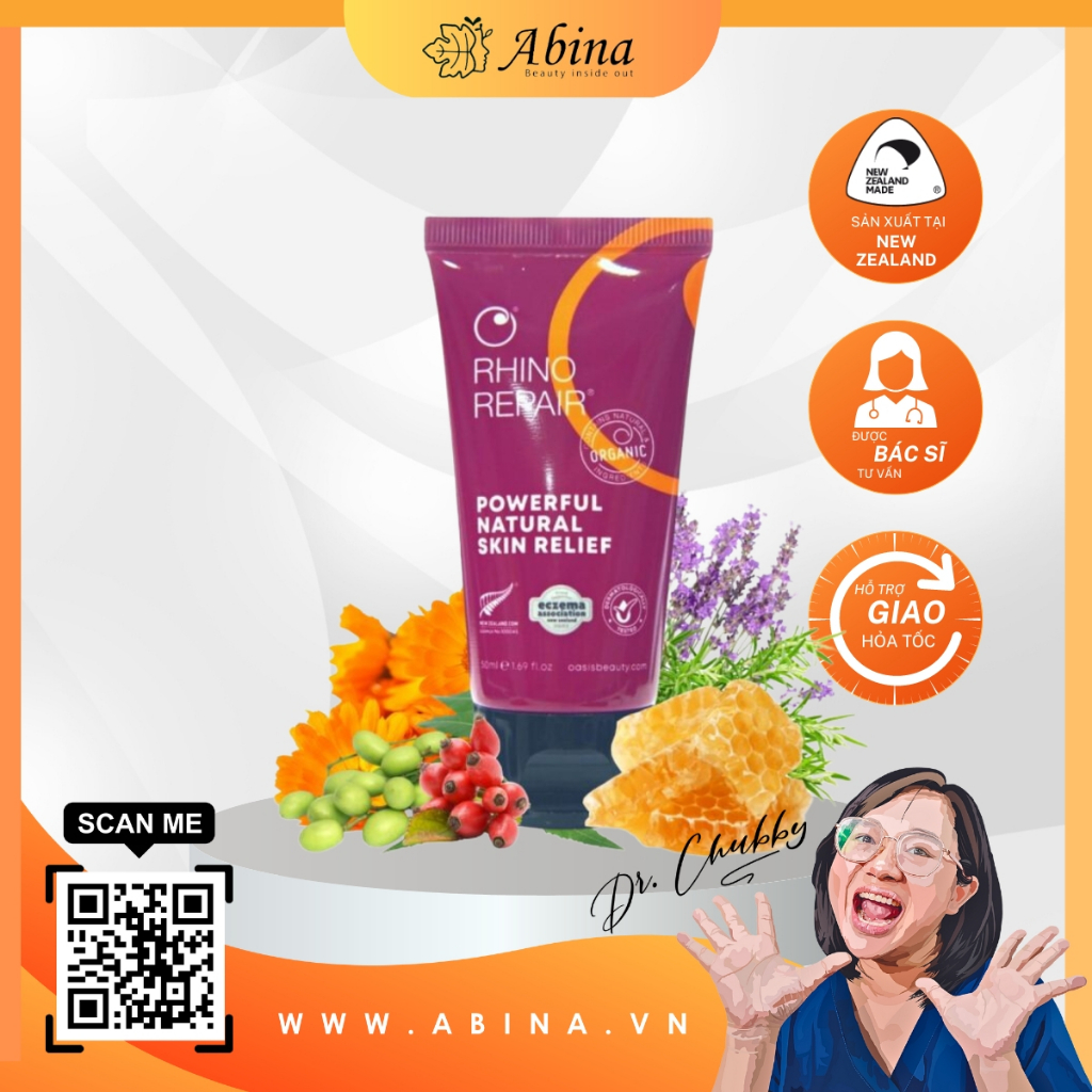 Kem Rhino Repair dưỡng ẩm phục hồi da nhạy cảm, viêm da cơ địa Oasis Rhino Repair Skin Healing Cream 50mL Dr Chubby