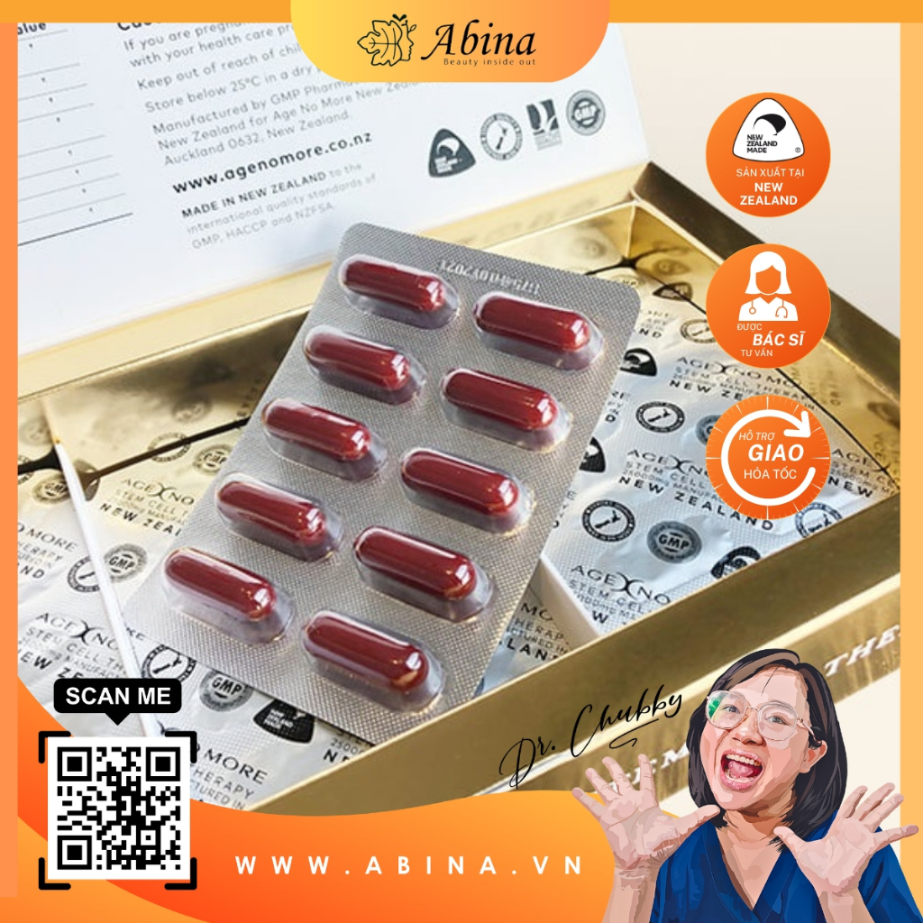 (VỈ LẺ) Viên uống tế bào gốc nhau thai cừu New Zealand đẹp da, ổn định nội tiết Age No More Ovine 25,000mg Dr Chubby