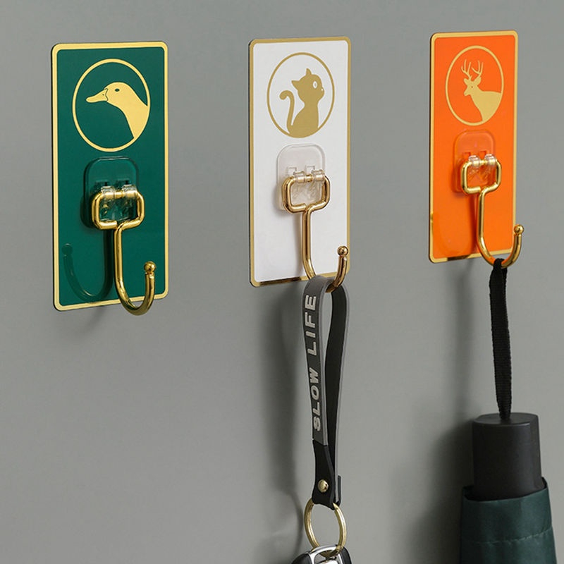 Móc Dán Tường Hình Thú Siêu Dính Họa Tiết Kèm Móc Mạ Vàng Sang Trọng