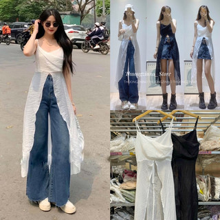 [Ảnh thật/Video]Áo croptop hai dây phối tà phía sau nàng thơ phong cách Hàn Quốc