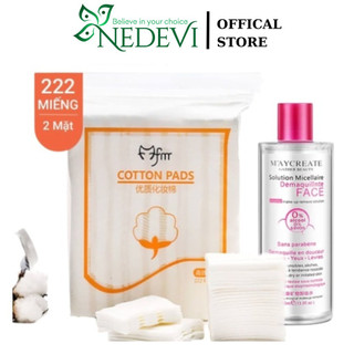 Combo bông tẩy trang 3 lớp cotton pads + nước tẩy trang maycreate nắp hồng 300ml tẩy sạch bụi bẩn, bã nhờn.