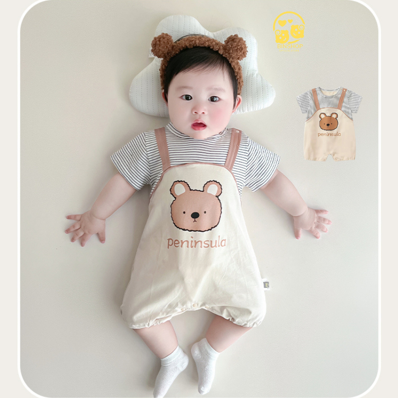 Body Yếm Gấu cho bé chất Thun lạnh siêu mát, bodysuit cho bé, body đùi cho bé cộc tay mẫu áo liền quần cho bé 0-12 tháng