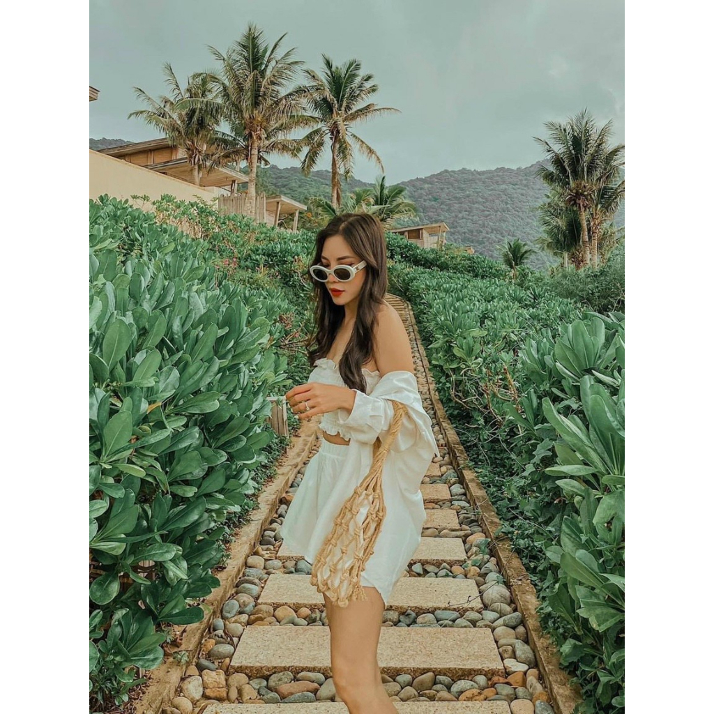 [5.5 Sales Freeship] Set bộ đũi sơ mi 3 món, set áo ống nhún cúp ngực mix quần short đùi kèm áo sơ mi tay dài đi biển