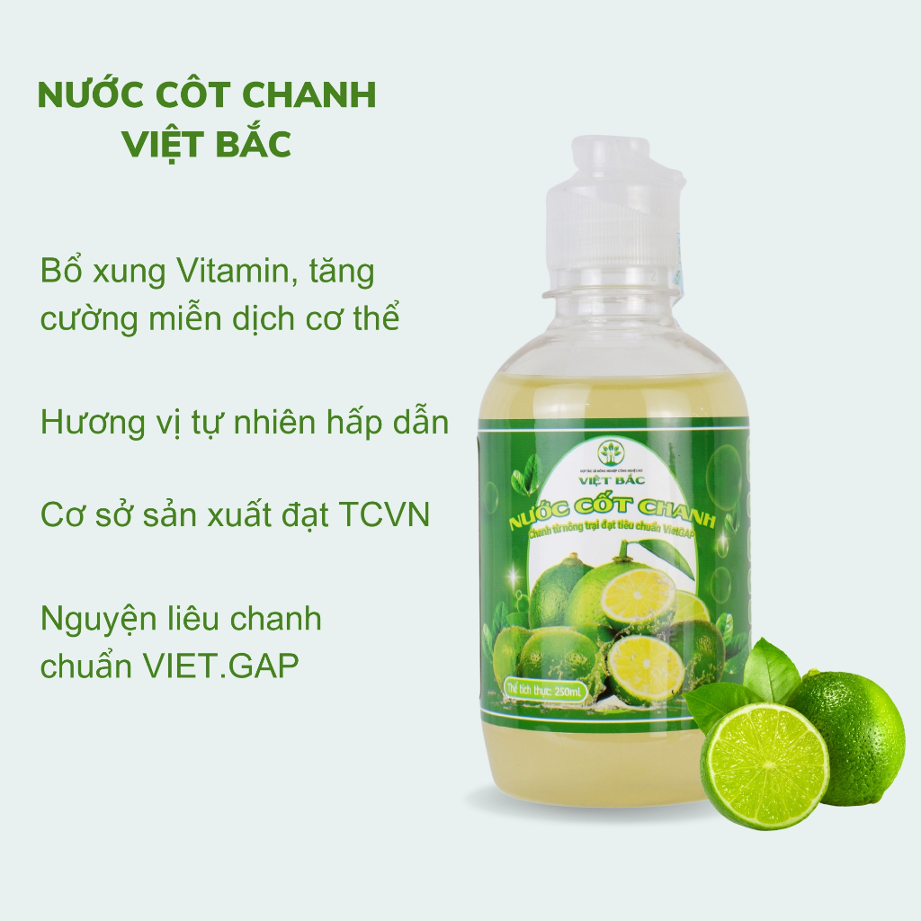 Nước cốt chanh tự nhiên Viêt Bắc chuẩn VETGAP chai nhỏ 250ml