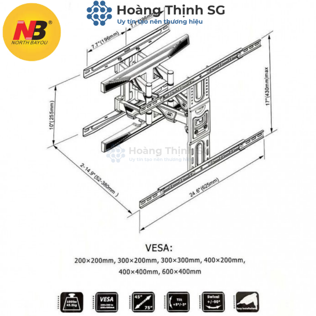 Giá treo tivi NB-P6, Khung treo tivi xoay đa năng North Bayou NB-P6 từ 40inch - 80 inch - Xoay mọi góc độ