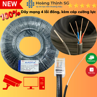 Dây mạng 4 lõi đồng nguyên chất 100% kèm cáp chịu lực chắc chắn, tính theo mét, thương hiệu KADITA