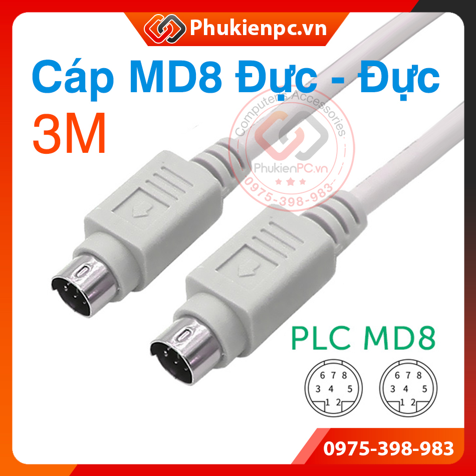Cáp PLC MD8 DIN 8Pin Đực-Đực (Male to Male) 3M cho máy lập trình PLC máy ảnh quay phim Camera máy y tế thiết bị đo lường
