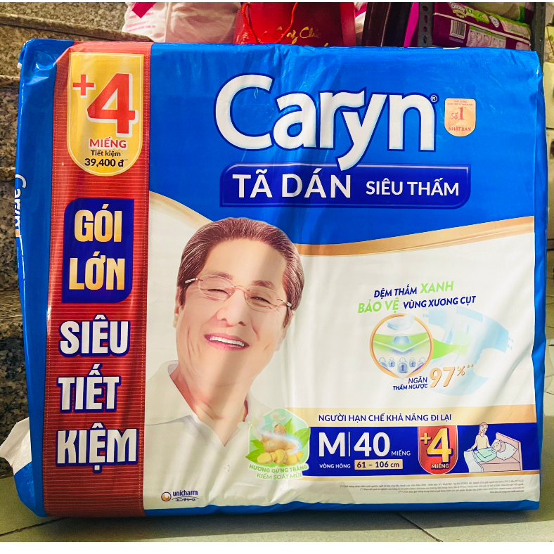 Tã Dán Siêu Thấm Caryn Gói Siêu Tiết Kiệm M40 (40 Miếng) Hương Gừng Trắng Kiểm Soát Mùi (Mẫu Mới)