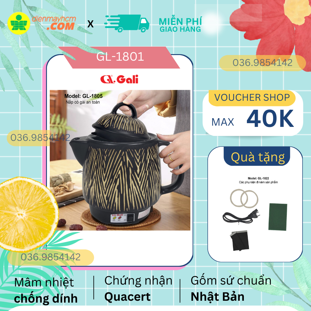 Ấm Sắc Thuốc GALI Mã SP GL-1805 Dung Tích 3.3L Công Suất Chuẩn 450W Sắc 3 Chén Còn 1 Chén Hàng Nhập Khẩu Bảo Hành 12T