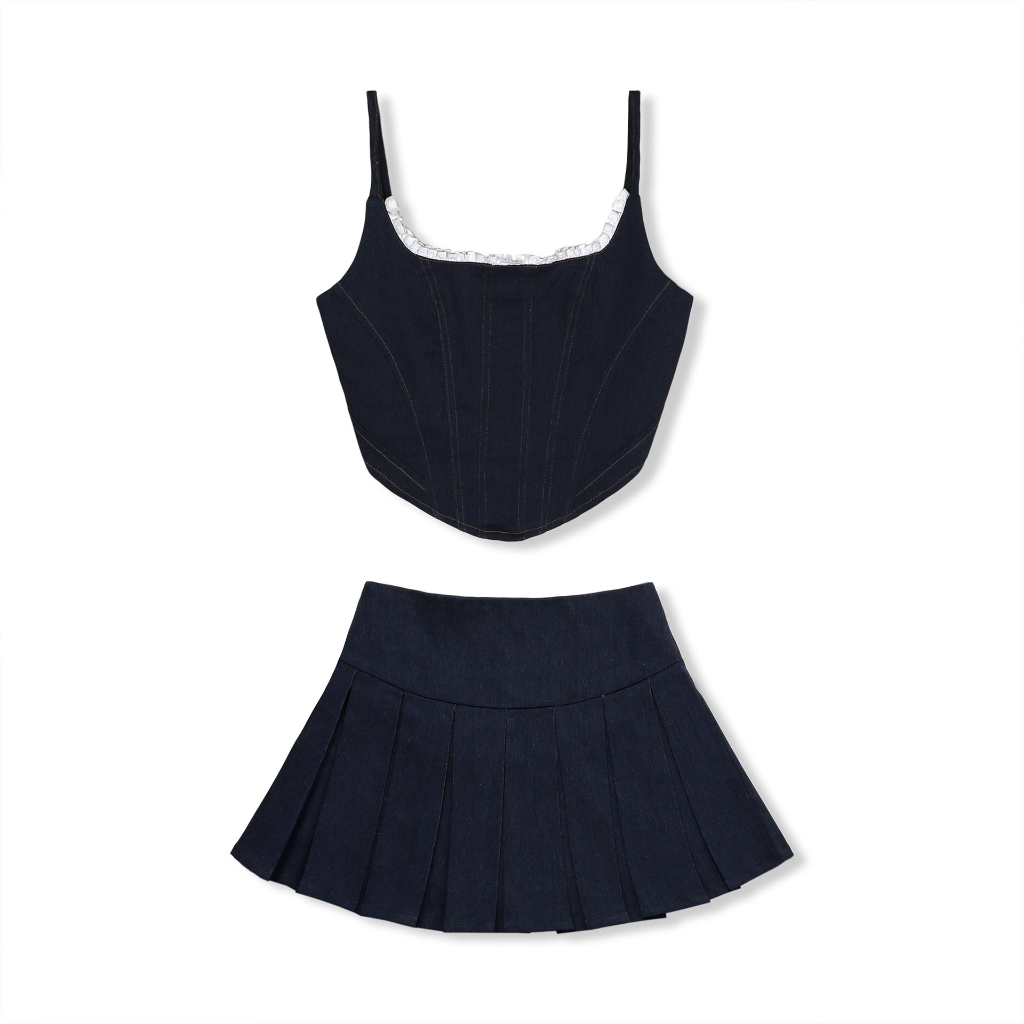 Set Nữ Crop String Top Skirt Denim, Chất Vải Denim Thoải Mái, WSB049, SOMEHOW