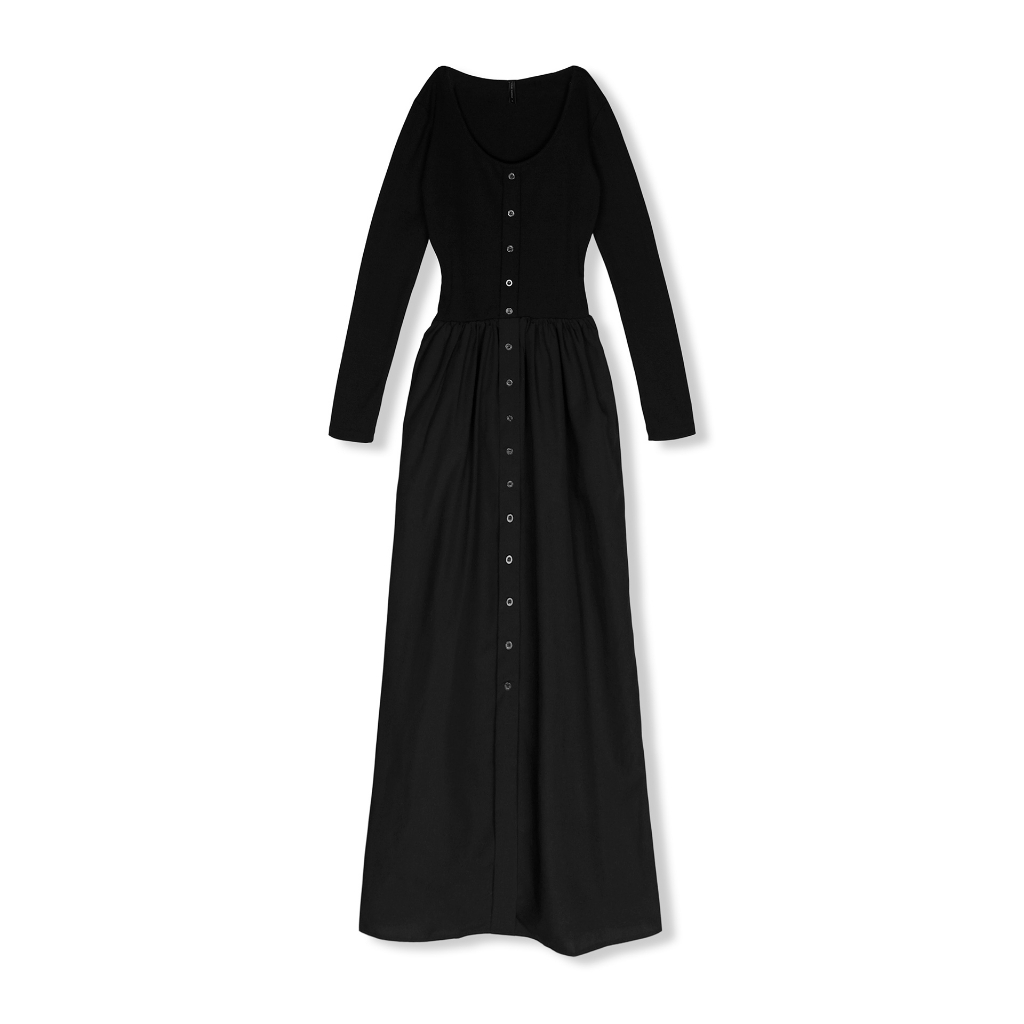 Đầm Nữ Dài Long Sleeve Gawn, Chất Vải Thân Áo Trên Vải Cotton Lạnh 4 Chiều - Thân, WDD026, SOMEHOW