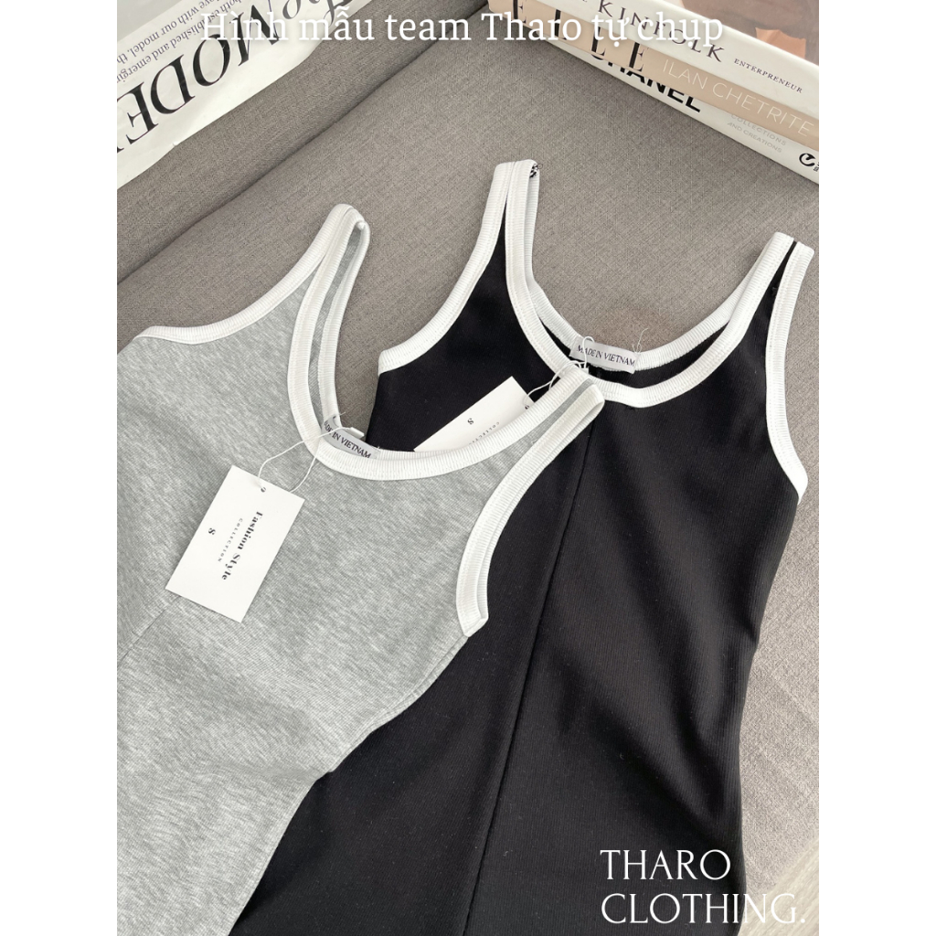 Jumpsuit Đùi Nữ Cổ Tròn Hai Dây Phối Viền - Tharo Clothing [AO00113] | BigBuy360 - bigbuy360.vn