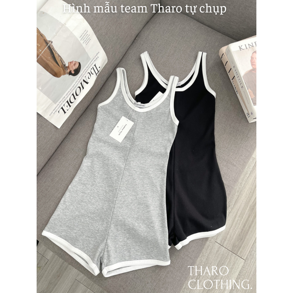 Jumpsuit Đùi Nữ Cổ Tròn Hai Dây Phối Viền - Tharo Clothing [AO00113] | BigBuy360 - bigbuy360.vn