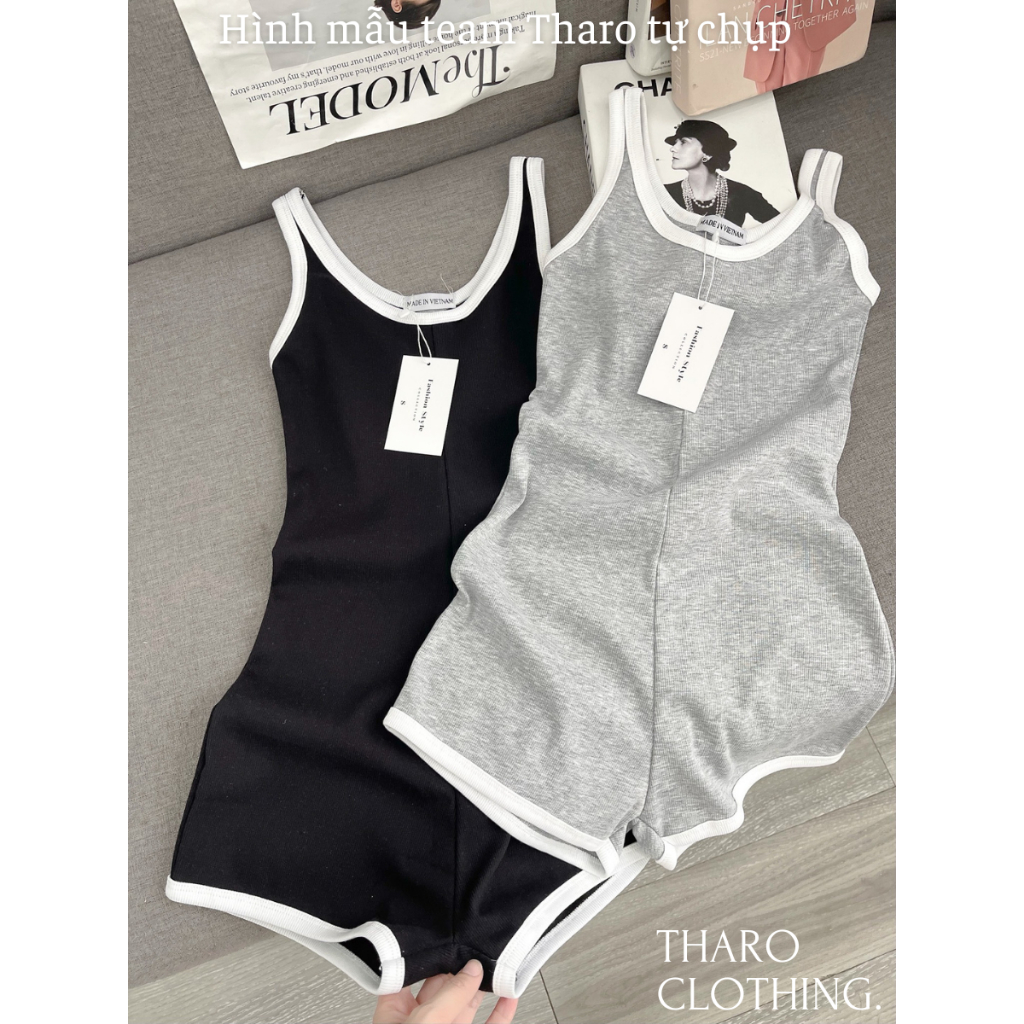 Jumpsuit Đùi Nữ Cổ Tròn Hai Dây Phối Viền - Tharo Clothing [AO00113] | BigBuy360 - bigbuy360.vn