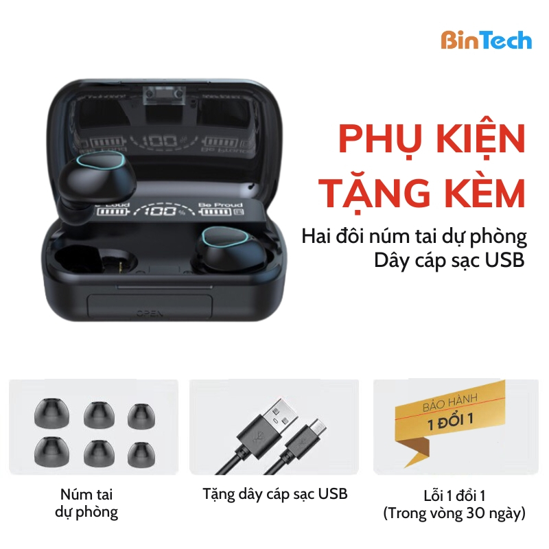 Tai Nghe Bluetooth M10 Pro Tai Nghe Không M10 Pro Phiên Bản Nâng Cấp Pin Trâu, Nút Cảm Ứng Tự Động Kết Nối - BINTECH