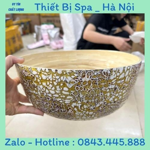 Chậu tre Khảm trứng gội đầu dưỡng sinh, ngâm tay, ngâm chân làm nail - spa size 30cm