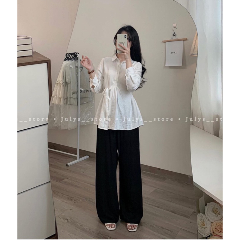 Áo sơ mi nữ sơ mi kiểu lệch tà - ĐậuYuumi