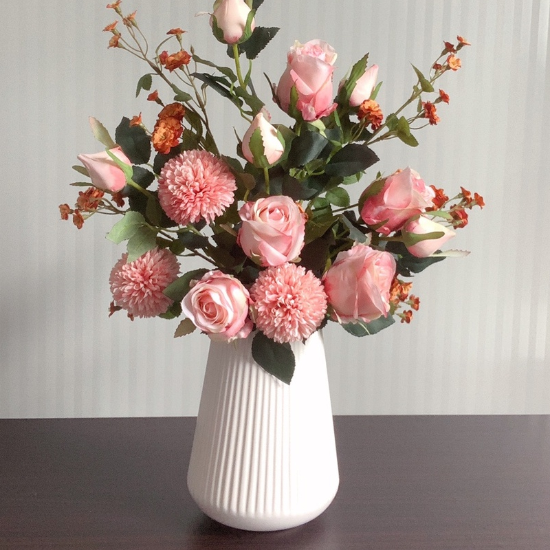 Lọ hoa decor bằng gốm Qhouse , bình hoa trang trí tráng men cao cấp để bàn làm việc phòng khách phòng ngủ